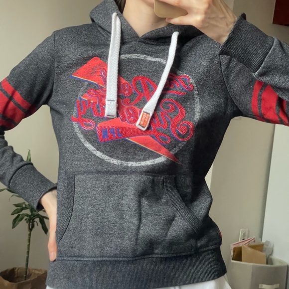 Superdry Womens Real Sparkle Hoodie in Eclipse Navy Grit./ Size XS - Picture 3 of 3